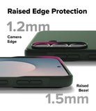 Galaxy S25 FE Case | Onyx - Dark green phone case showing 1.2mm camera edge and 1.5mm screen bezel protection.