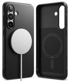 Galaxy S25 FE Case | Onyx Magnetic - Black matte phone case with magnetic ring, shown from back and interior views.