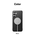 Galaxy S25 FE Case | Onyx Magnetic - Black phone case with a grey magnetic charger attached to the back.