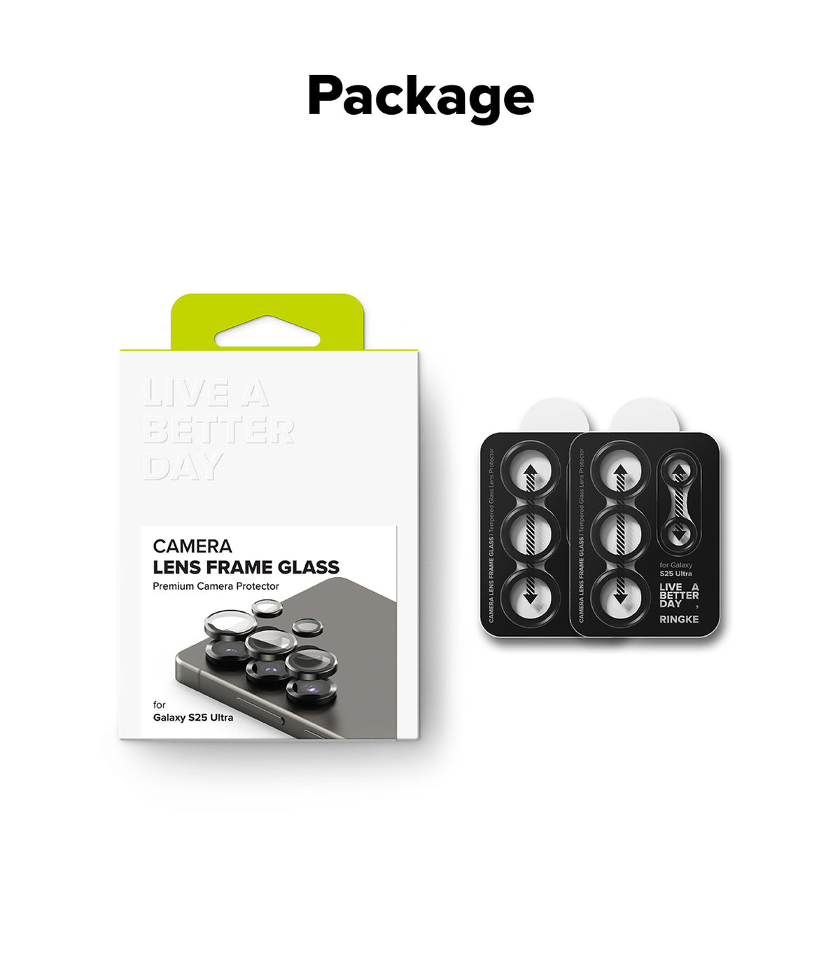 [Bundle] Galaxy S25 Ultra | Fusion Bold Magnetic - Camera lens frame glass protector packaging and two sets of lens covers.