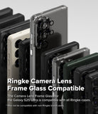Galaxy S25 Ultra | Camera Lens Frame Glass - Galaxy S25 Ultra | Camera lens frame glass protectors installed on a smartphone, shown with various Ringke phone cases.