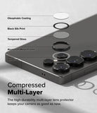 Galaxy S25 Ultra | Camera Lens Frame Glass - Exploded view of multi-layer lens protector components on a smartphone.