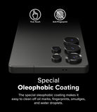 Galaxy S25 Ultra | Camera Lens Frame Glass - Galaxy S25 Ultra - Camera lens protectors on a black phone back with True Touch and Anti-Fingerprint icons.
