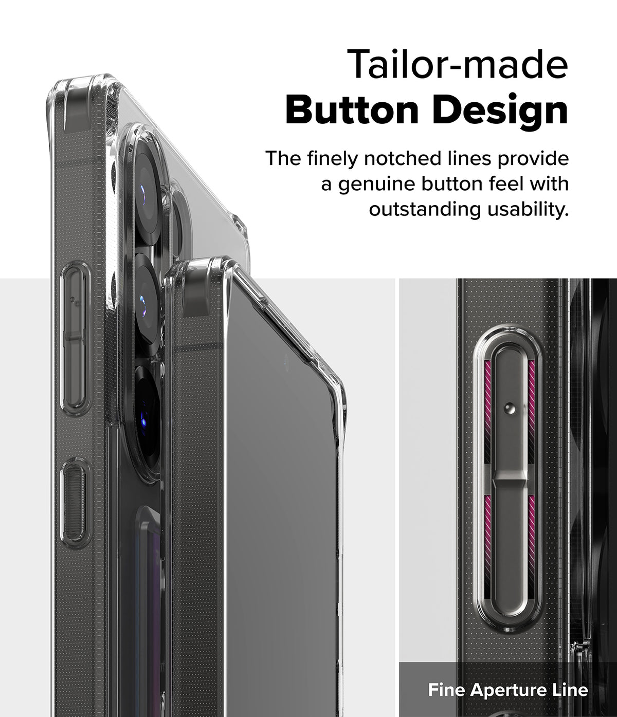 Galaxy S25 Ultra Case | Fusion Card - Close-up of phone case buttons with detailed, notched texture for tactile feel.