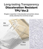 Galaxy S25 Ultra Case | Fusion Card - Comparison of yellowed old TPU vs. clear new TPU material for phone cases.