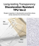Galaxy S25 Ultra Case | Fusion - Comparison of yellowed old TPU material versus clear new TPU material for phone cases.