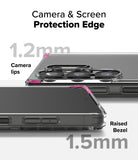 Galaxy S25 Ultra Case | Fusion - Close-up of clear phone case showing 1.2mm camera lips and 1.5mm raised screen bezel.