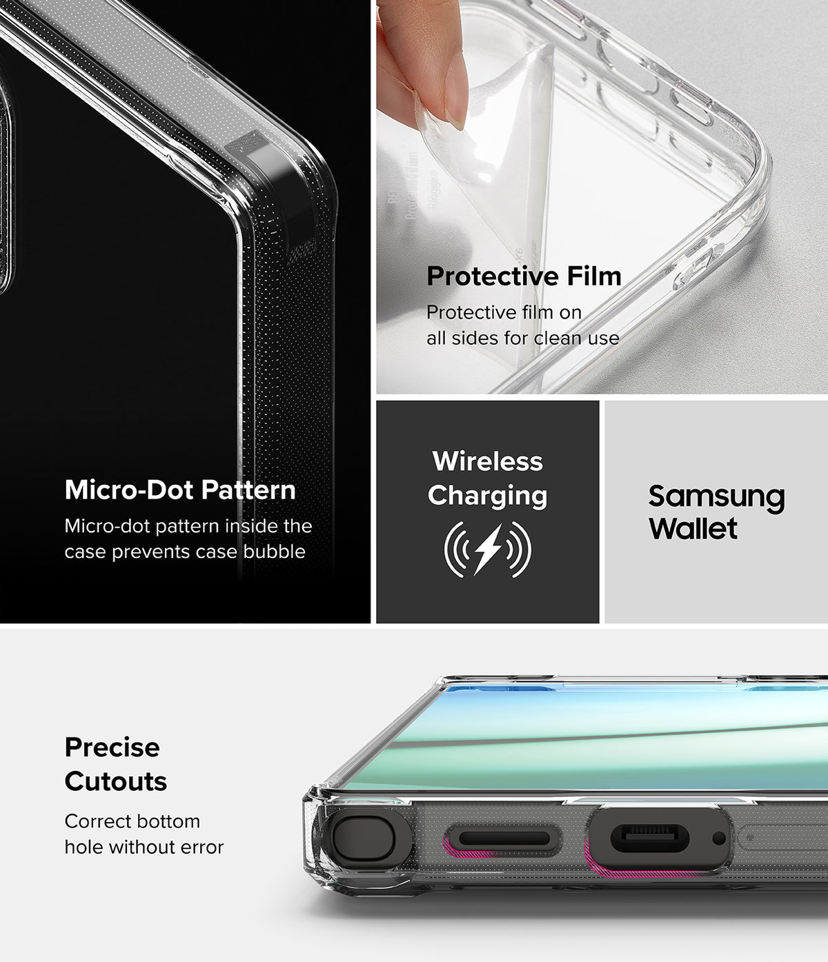 Galaxy S25 Ultra Case | Fusion - Clear case features, including micro-dot pattern, protective film, and precise port cutouts.