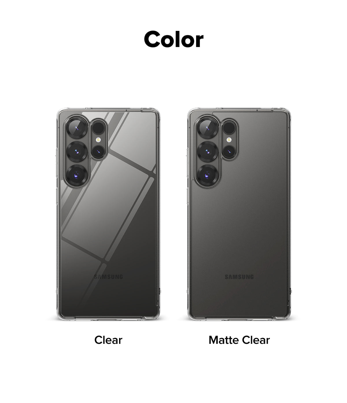 Galaxy S25 Ultra Case | Fusion - Two Galaxy S25 Ultra phones in clear and matte clear cases side by side.