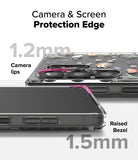 Galaxy S25 Ultra Case | Fusion Design [Dry Flowers] - Close-up of phone case showing 1.2mm camera lips and 1.5mm raised bezel.