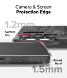 Galaxy S25 Ultra Case | Fusion Design [Seoul] - Close-up of phone case showing 1.2mm camera lips and 1.5mm raised screen bezel.