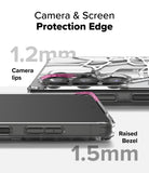 Galaxy S25 Ultra Case | Fusion Design [Seoul] - Close-up of phone case showing 1.2mm camera lips and 1.5mm raised screen bezel.