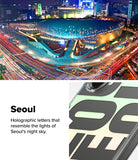 Galaxy S25 Ultra Case | Fusion Design [Seoul] - Seoul night cityscape with light trails beside a phone case with holographic lettering.