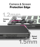 Galaxy S25 Ultra Case | Fusion Design [Seoul] - Close-up of phone case showing 1.2mm camera lips and 1.5mm raised screen bezel.