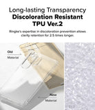 Galaxy S25 Ultra Case | Fusion Matte - Comparison of yellowed old TPU vs. clear new TPU material for phone cases.