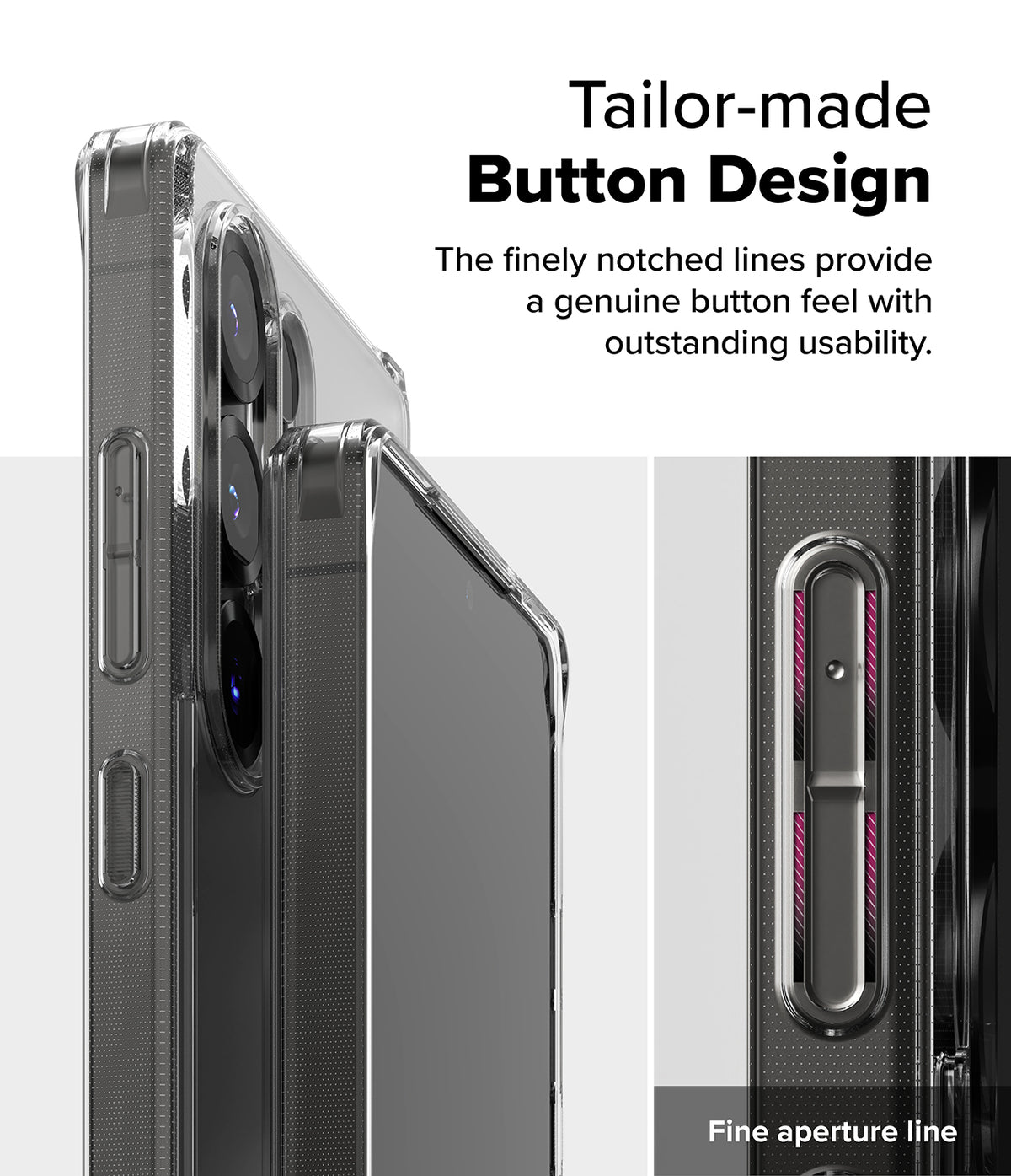 Galaxy S25 Ultra Case | Fusion Matte - Close-up of phone case buttons with notched lines for tactile feedback.