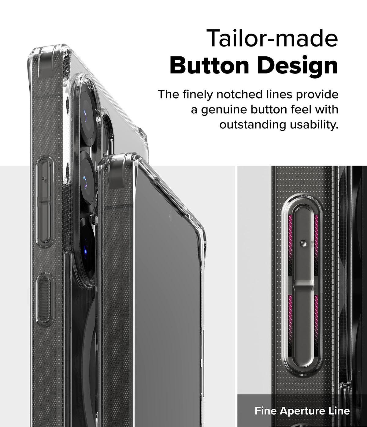 Galaxy S25 Ultra Case | Fusion Magnetic - Close-up of clear phone case buttons with notched, tactile design details.