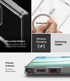 [Combo] Galaxy S25 Ultra Case | Folio Grip Wallet Magnetic + Fusion Magnetic - Clear case features, protective film, micro-dot pattern, wireless charging, and precise cutouts.
