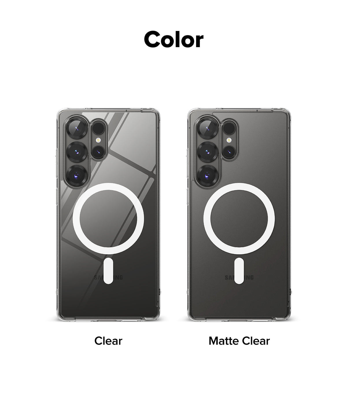 Galaxy S25 Ultra Case | Fusion Magnetic - Two Galaxy S25 Ultra phones in clear and matte clear magnetic cases.