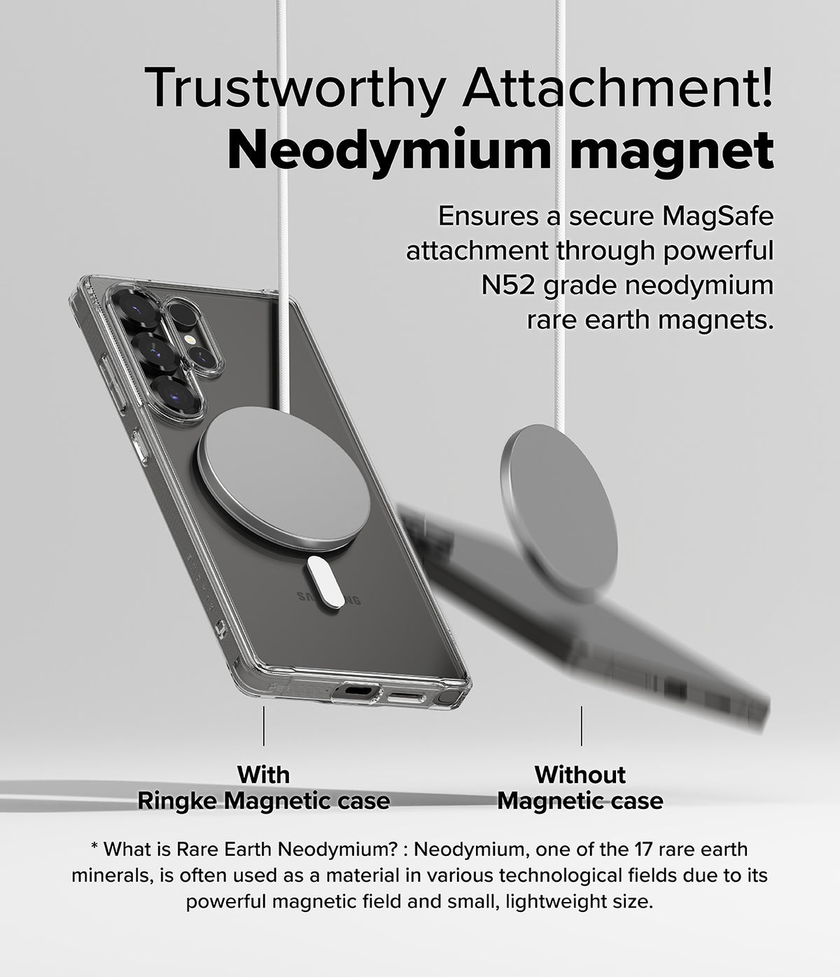 [Bundle] Galaxy S25 Ultra | Fusion Magnetic - Galaxy S25 Ultra | Fusion Magnetic - A magnetic disc attaches to a phone case, contrasting with a phone without one.