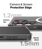 [Combo] Galaxy S25 Ultra Case | Folio Grip Wallet Magnetic + Fusion Magnetic - Close-up of phone case showing 1.2mm camera lips and 1.5mm raised screen bezel for protection.