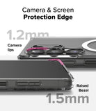 Galaxy S25 Ultra Case | Fusion Magnetic Matte - Close-up showing 1.2mm camera lips and 1.5mm raised screen bezels.