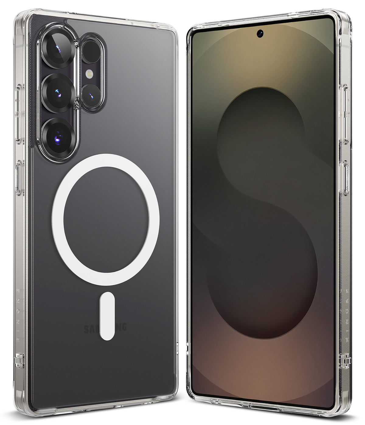 Galaxy S25 Ultra Case | Fusion Magnetic Matte - Clear phone case with magnetic ring on back and front screen view.