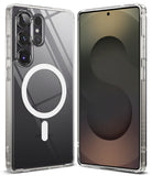 Galaxy S25 Ultra Case | Fusion Magnetic - Clear protective case with white magnetic ring on back, shown front and back.
