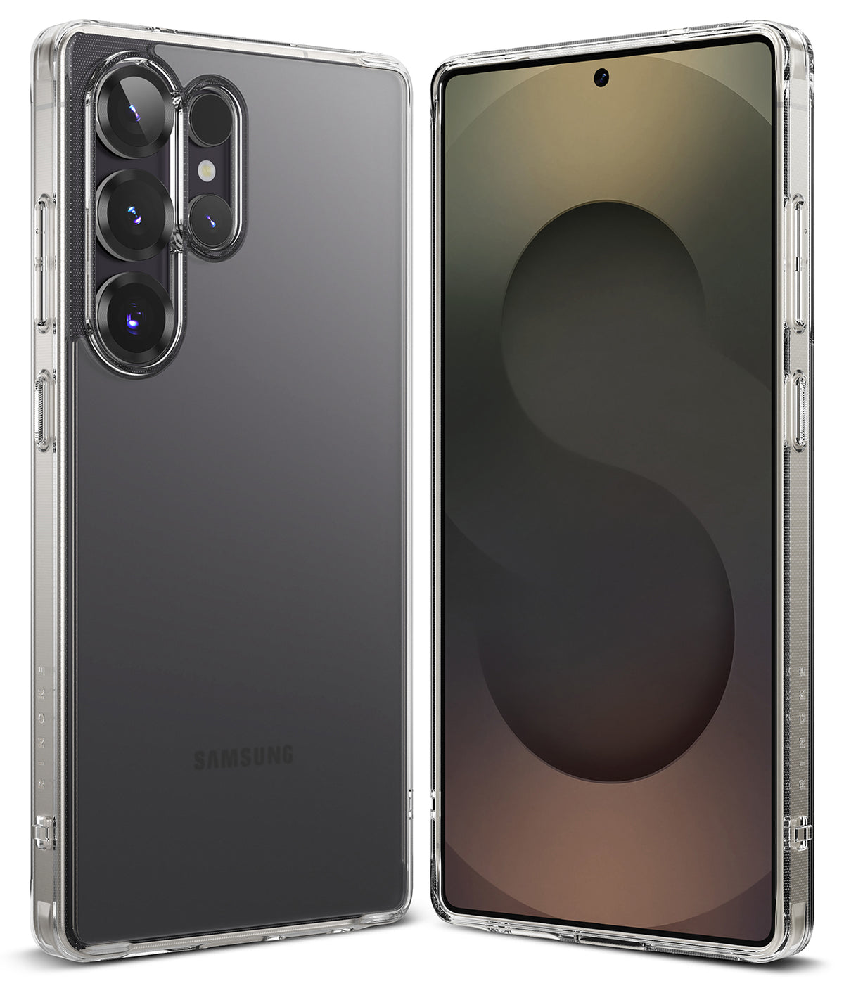 Galaxy S25 Ultra Case | Fusion Matte - Front and back views of a Galaxy S25 Ultra in a clear, matte protective case.