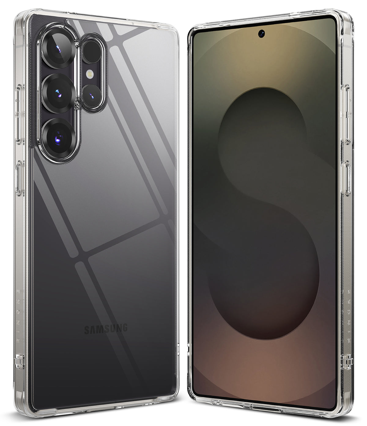 Galaxy S25 Ultra Case | Fusion - Clear protective case shown from back and front angles on a Galaxy S25 Ultra smartphone.