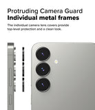 Galaxy S25 | Camera Lens Frame Glass - Individual metal camera lens covers shown aligning with a smartphone's rear camera array.