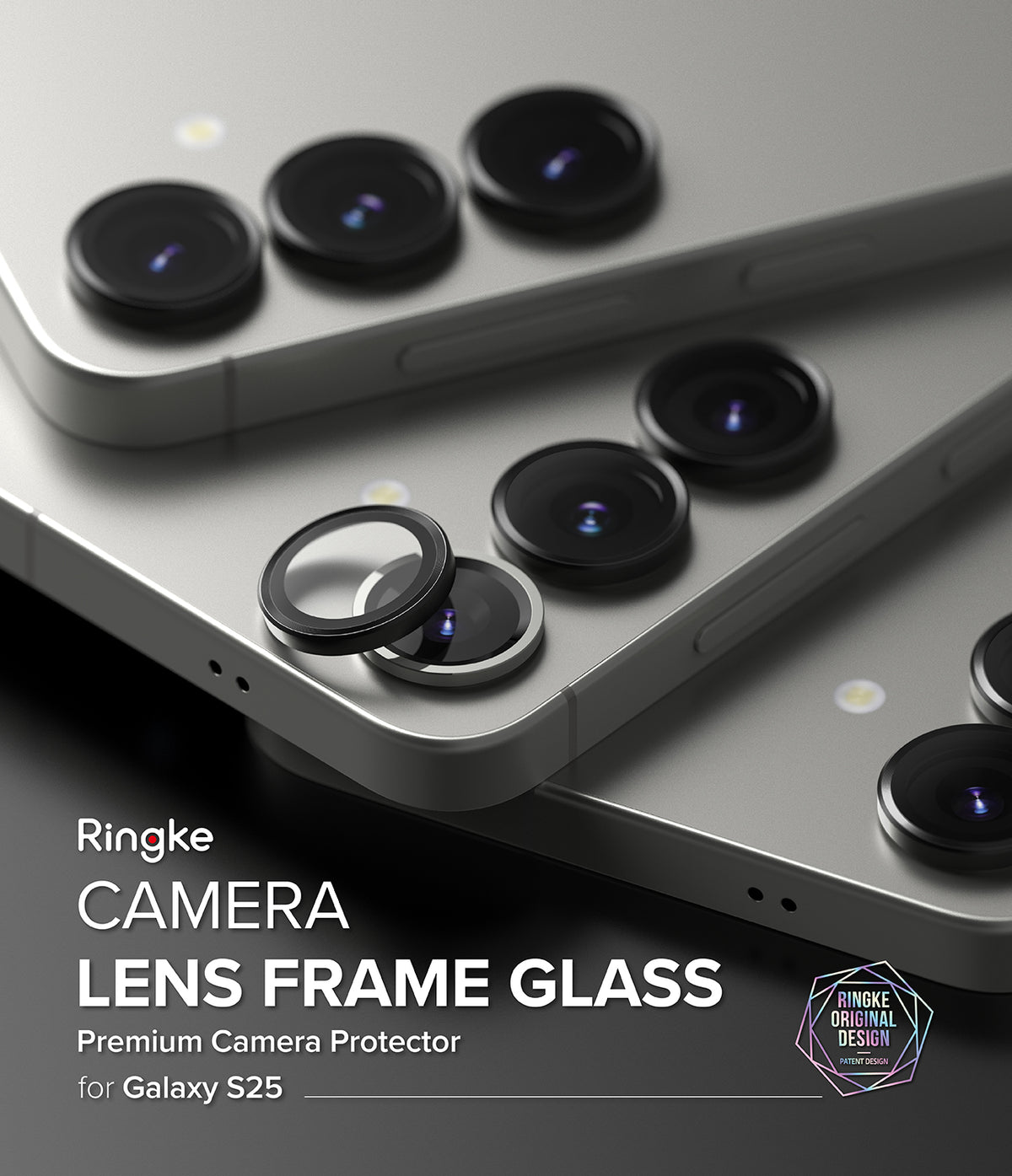 [Bundle] Galaxy S25 | Fusion Magnetic - Close-up of Galaxy S25 camera lenses with a Ringke glass protector being applied.