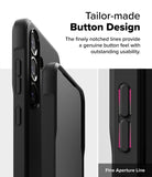 Galaxy S25 Case | Onyx - Close-up of black phone case buttons with textured sides and highlighted fine aperture lines.