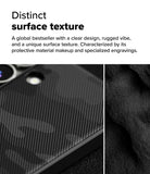 Galaxy S25 Case | Onyx - Close-up of a black phone case with a textured, rugged camouflage pattern and matte finish.