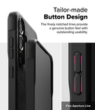 Galaxy S25 Case | Onyx - Close-up of black phone case buttons with textured, notched edges for tactile feedback.