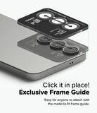 [Bundle] Galaxy S25 | Fusion Magnetic - Tempered glass camera lens protectors being applied to a phone using a frame guide.