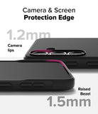 Galaxy S25 Plus Case | Onyx - Close-up showing 1.2mm camera lips and 1.5mm raised screen bezel for device protection.
