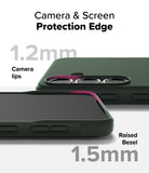Galaxy S25 Plus Case | Onyx - Dark green phone case highlighting 1.2mm camera lips and 1.5mm raised screen bezel protection.