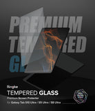 Galaxy Tab S10 Ultra / Tab S9 Ultra / Tab S8 Ultra Screen Protector | Tempered Glass - Galaxy Tab S10 Ultra / Tab S9 Ultra / S8 Ultra Screen Protector - Tempered glass sheet hovering over a tablet screen.