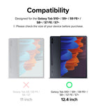 Galaxy Tab S10 Plus / Tab S9 Plus / Tab S8 Plus / Tab S7 Plus / Tab S7 FE | Invisible Defender Glass - Compatibility chart comparing 11-inch and 12.4-inch Samsung tablets to show correct screen protector fit.