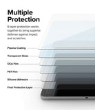 Galaxy Tab S10 Plus / Tab S9 Plus / Tab S8 Plus / Tab S7 Plus / Tab S7 FE | Invisible Defender Glass - Invisible Defender Glass - Diagram showing six protective layers of a tablet screen protector stacked above a tablet.