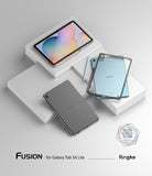 Galaxy Tab S6 Lite Case | Fusion - Clear protective cases displayed on tablets and white pedestals.
