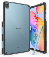 Galaxy Tab S6 Lite Case | Fusion - Clear protective case on a blue tablet with a stylus pen and colorful screen display.