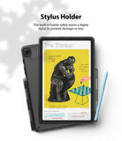 Galaxy Tab S6 Lite Case | Fusion - Tablet in a clear case with a light blue stylus stored in the side holder.