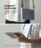 Galaxy Tab S6 Lite Case | Fusion - Tablet in a clear case with a blue and yellow lanyard strap worn over the shoulder.