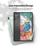 Galaxy Tab S7 FE Case | Fusion - Tablet in clear case with built-in S-Pen holder and stylus on a floral background.