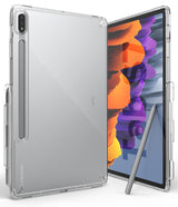 Galaxy Tab S8 / Tab S7 Case | Fusion - Clear protective case on a Samsung tablet with an S Pen attached.