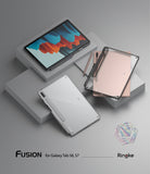 Galaxy Tab S8 / Tab S7 Case | Fusion - Clear protective cases on Galaxy tablets with S Pens on gray geometric platforms.