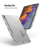 Galaxy Tab S8 / Tab S7 Case | Fusion - Clear tablet case with precise cutouts and S Pen holder on a Samsung tablet.