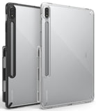 Galaxy Tab S8 / Tab S7 Case | Fusion - Two transparent tablet cases in black and clear, featuring integrated S Pen holders.